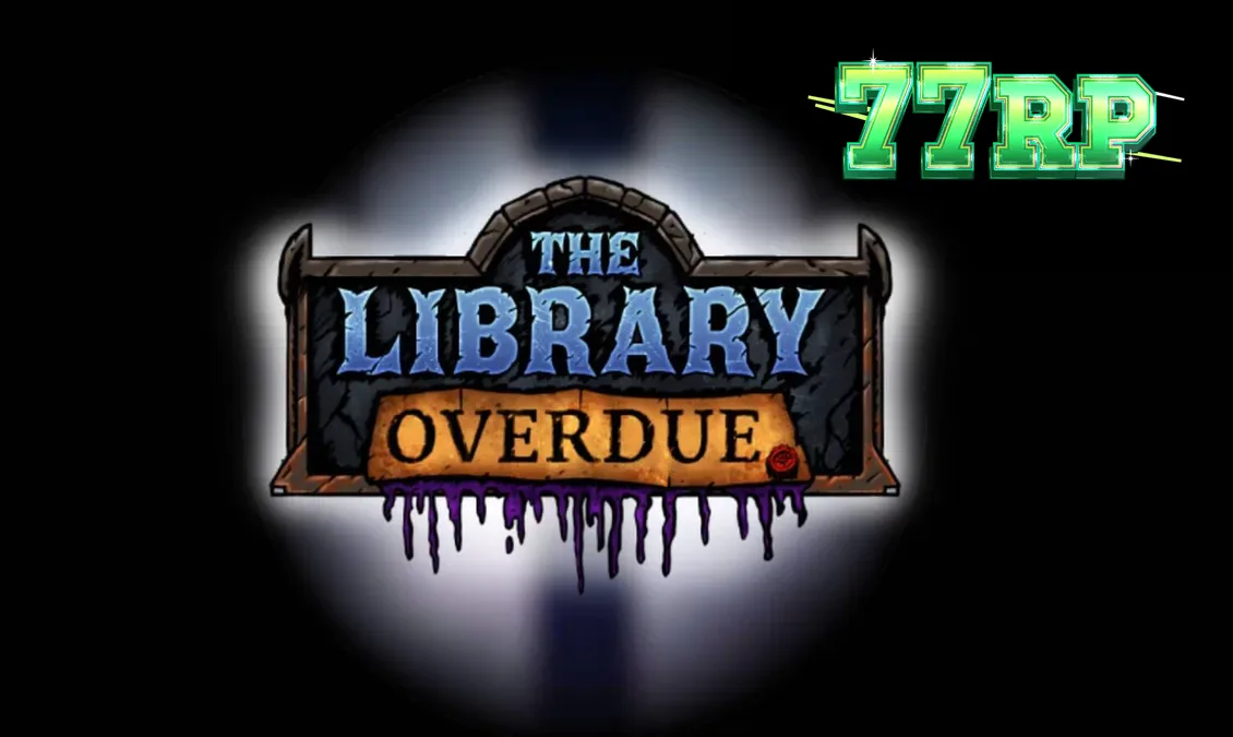 Tampilan visual slot The Library Overdue dengan tema perpustakaan gotik yang gelap